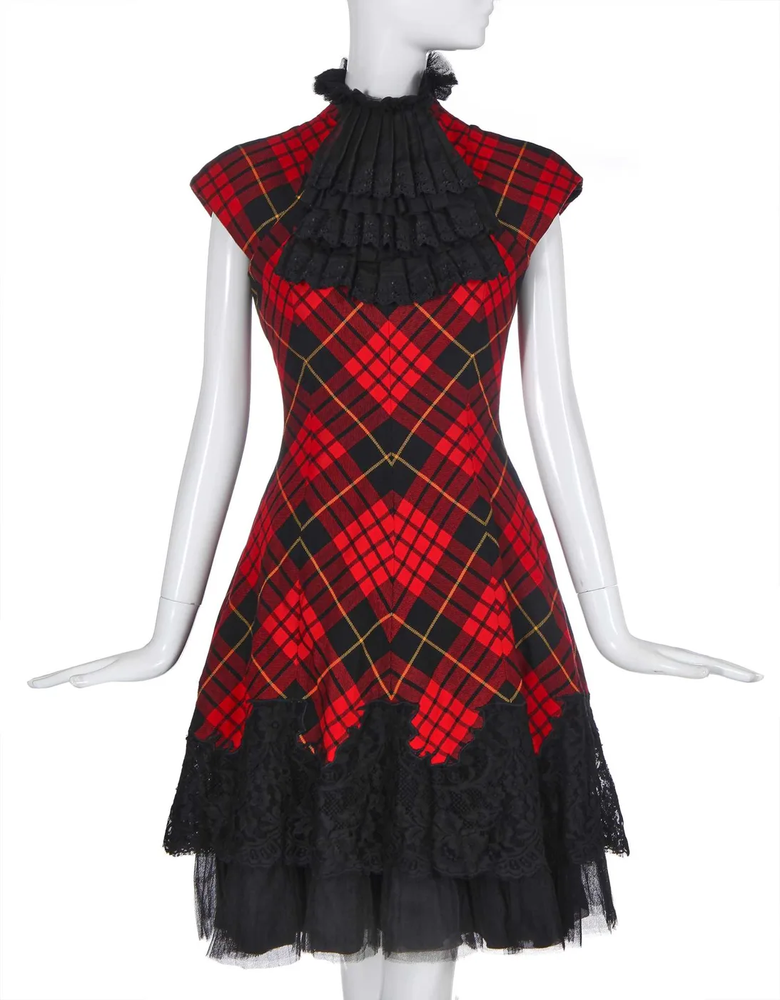 Alexander McQueen tartan dress with numbered details at collar, bodice and hem